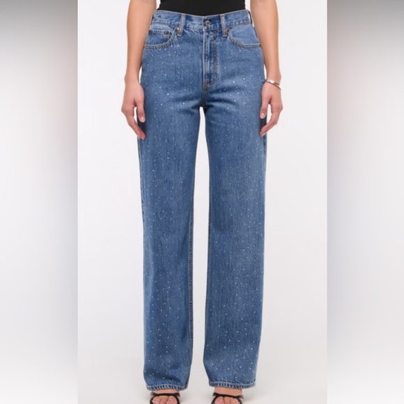Abercrombie & Fitch Curve Love High Rise ‘90s Relaxed Jean Size 24 * Embellished - Picture 1 of 14